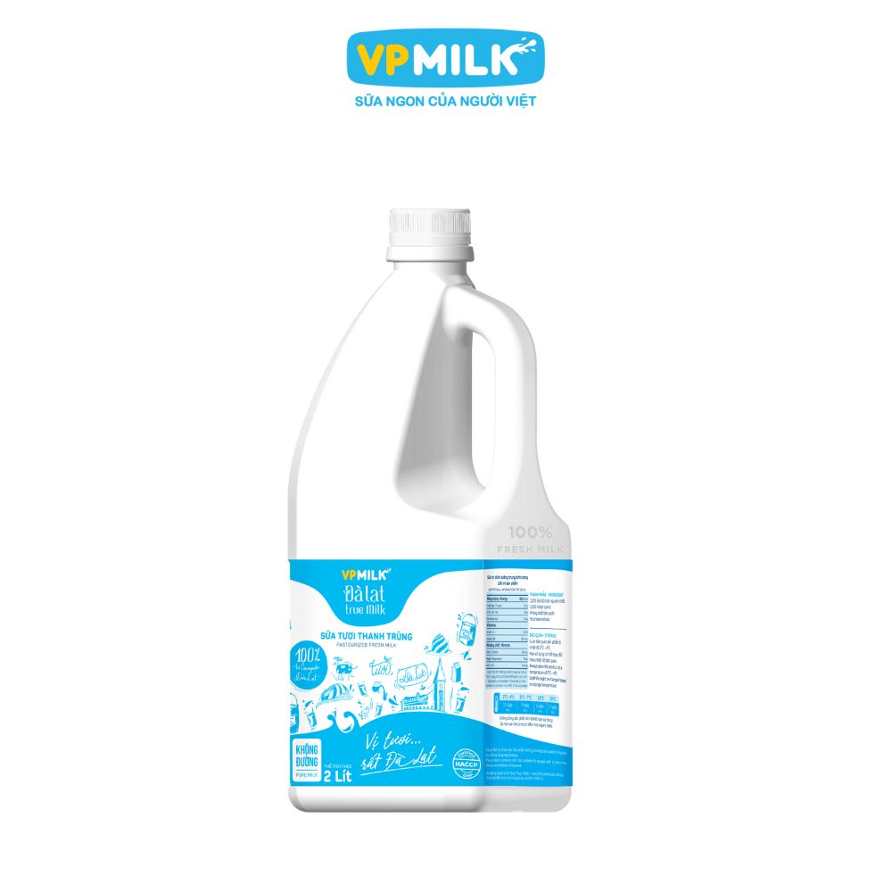 Sữa Tươi Thanh Trùng VPMILK Đà Lạt True Milk 2 Lit - Không đường image