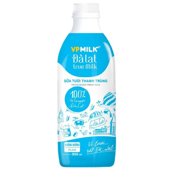 Sữa tươi thanh trùng VPMilk Đà Lạt True Milk không đường 950 ml image