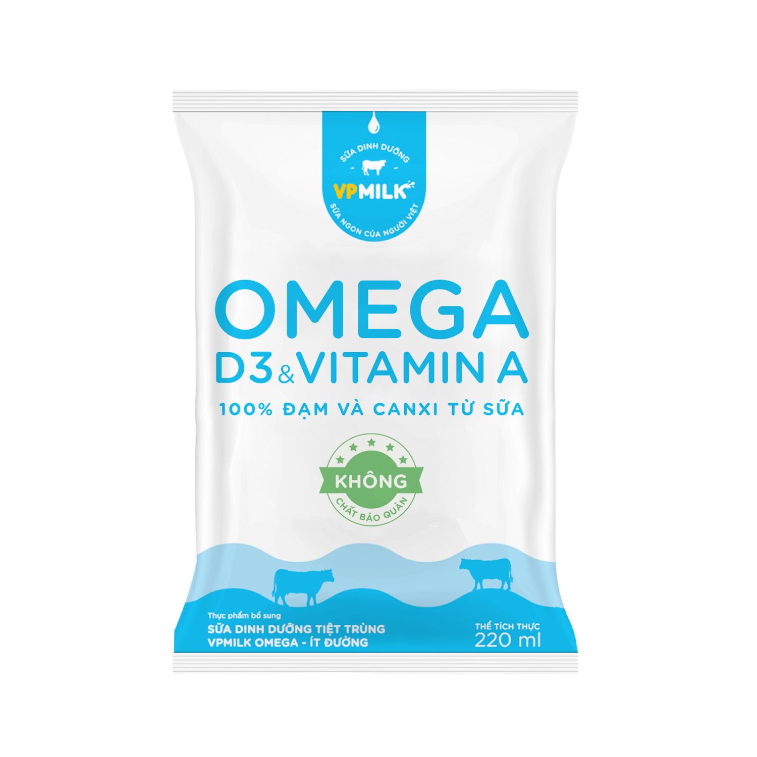 Sữa Dinh Dưỡng Tiệt Trùng VPMilk Omega Ít Đường Bịch 220ml (Thùng 48 Bịch) image