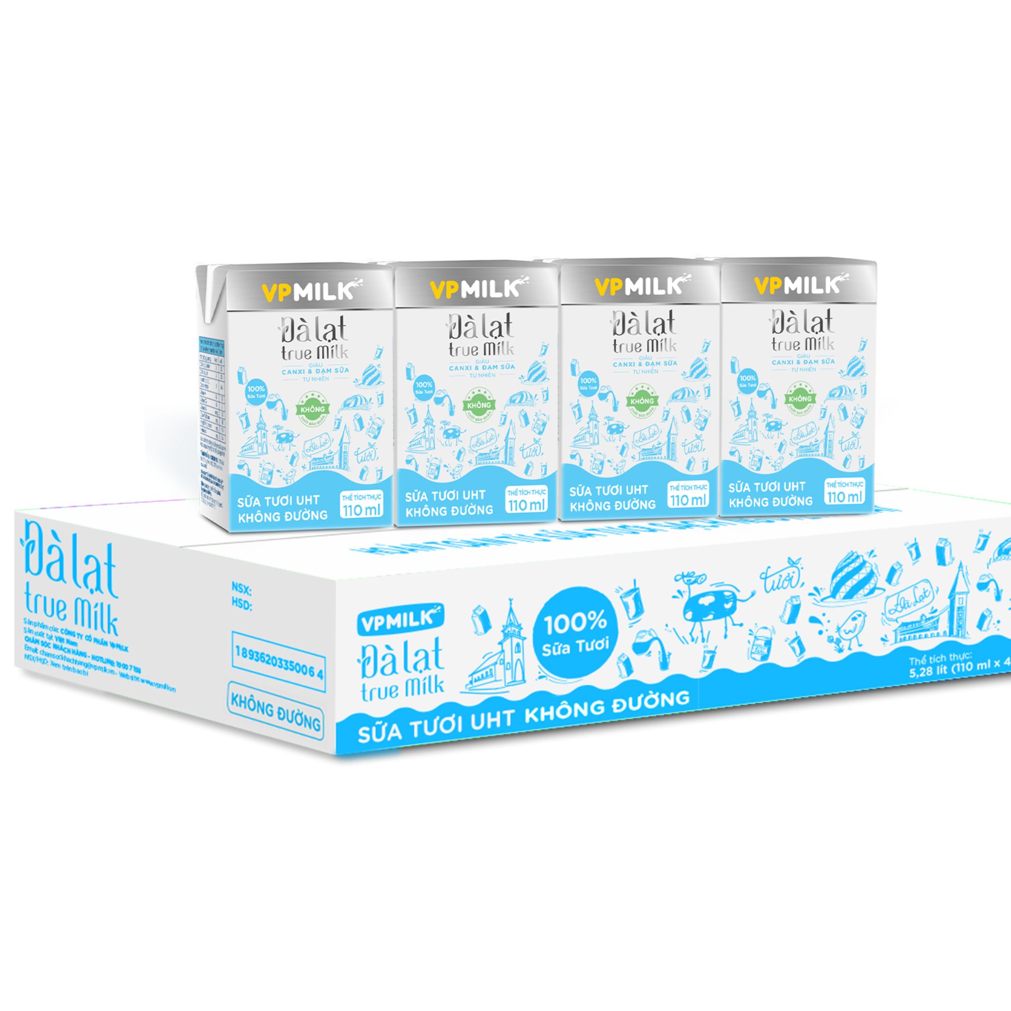 Sữa Tươi Nguyên Chất UHT Đà Lạt True Milk không đường
