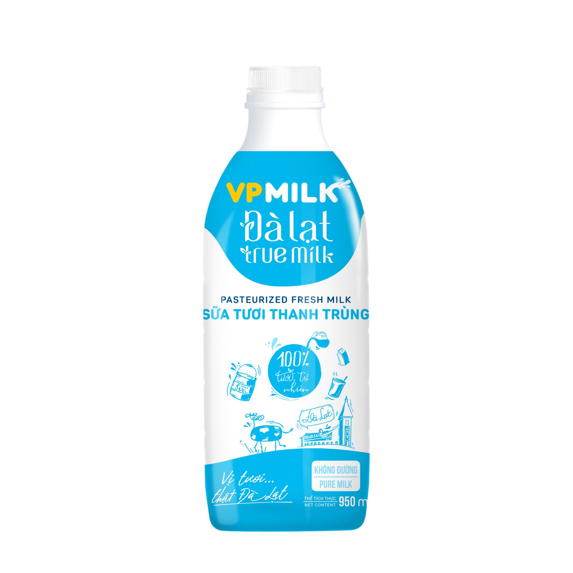 Sữa tươi thanh trùng VPMilk Đà Lạt True Milk không đường 950 ml image